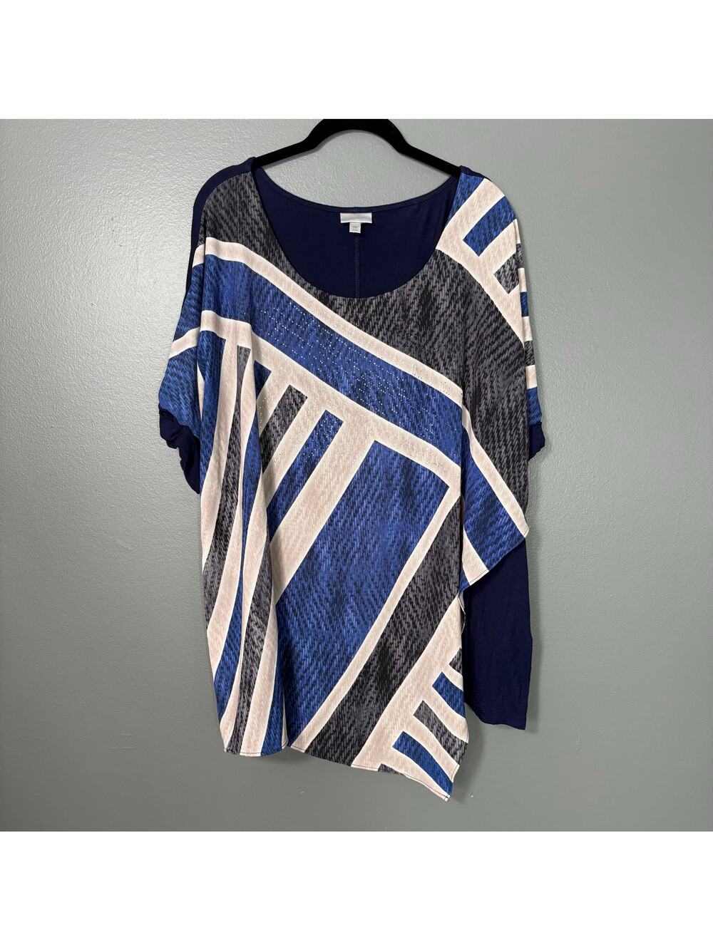Avenue Blue Geometric Rhinestone Accent Glam Top - 22/24 - Women's Plus Size